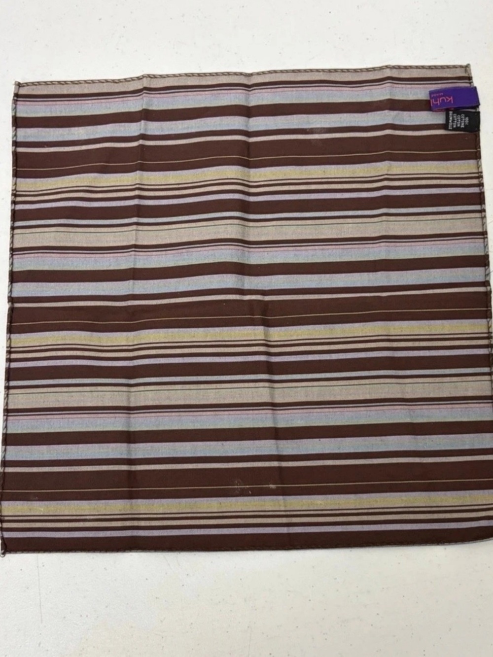 Juhna Striped Cotton pocket square in Brown & Gray